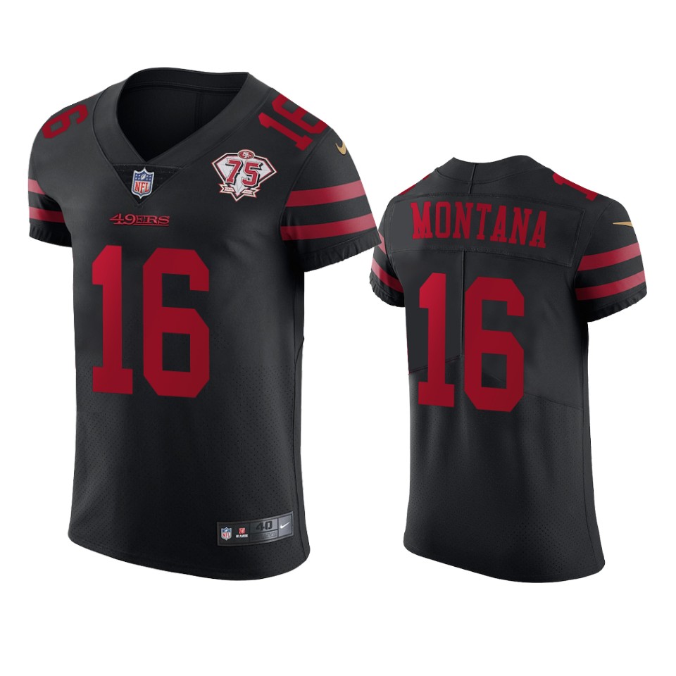 49ers #16 Joe Montana Black Alternate Men’s 75th Anniversary Stitched NFL Vapor Untouchable Elite Jersey