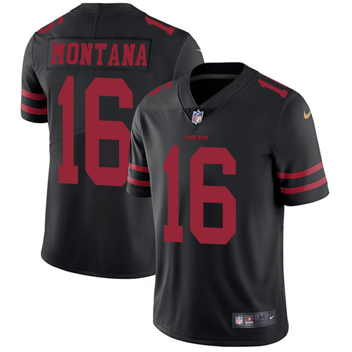 49ers #16 Joe Montana Black Alternate Men’s Stitched NFL Vapor Untouchable Jersey