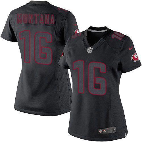 49ers #16 Joe Montana Black Impact Women’s Stitched NFL Jersey