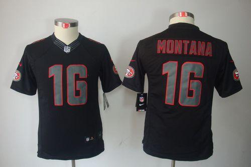 49ers #16 Joe Montana Black Impact Youth Stitched NFL Jersey