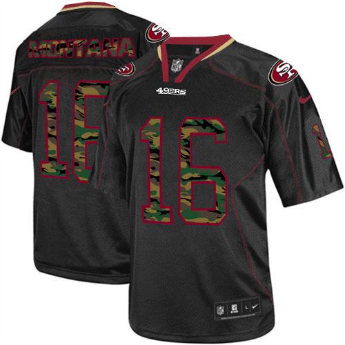 49ers #16 Joe Montana Black Men’s Stitched NFL Elite Camo Fashion Jersey