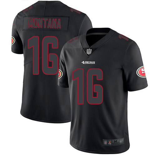 49ers #16 Joe Montana Black Men’s Stitched NFL Rush Impact Jersey