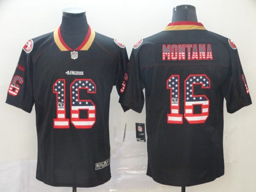 49ers #16 Joe Montana Black Men’s Stitched NFL Rush USA Flag Jersey