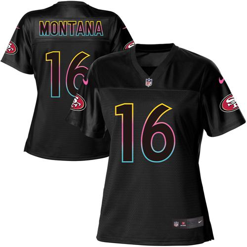 49ers #16 Joe Montana Black Women’s NFL Fashion Game Jersey