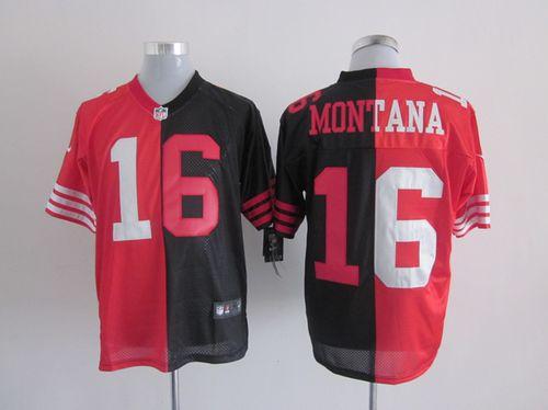 49ers #16 Joe Montana Black/Red Men’s Stitched NFL Elite Split Jersey