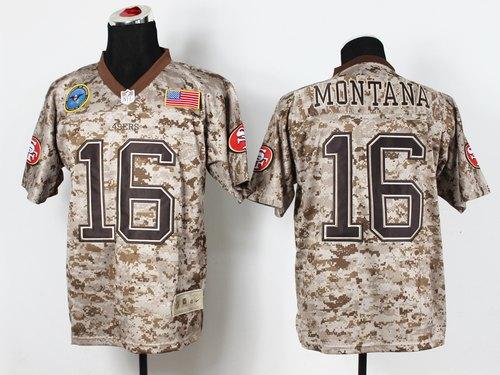 49ers #16 Joe Montana Camo Men’s Stitched NFL New Elite USMC Jersey