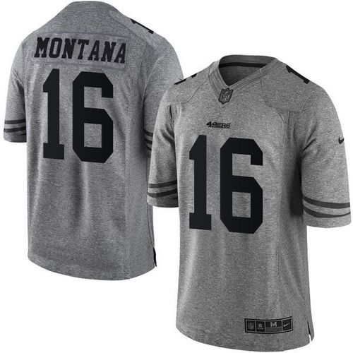 49ers #16 Joe Montana Gray Men’s Stitched NFL Gridiron Gray Jersey