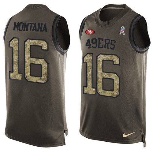 49ers #16 Joe Montana Green Men’s Stitched NFL Salute To Service Tank Top Jersey