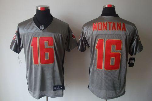 49ers #16 Joe Montana Grey Shadow Men’s Stitched NFL Elite Jersey