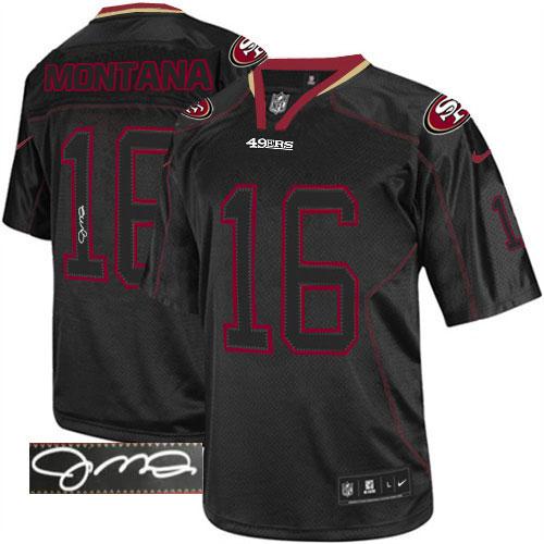 49ers #16 Joe Montana Lights Out Black Men’s Stitched NFL Elite Autographed Jersey