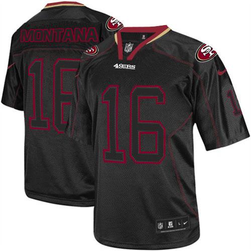 49ers #16 Joe Montana Lights Out Black Men’s Stitched NFL Elite Jersey