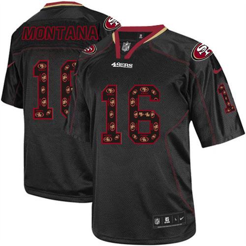 49ers #16 Joe Montana New Lights Out Black Men’s Stitched NFL Elite Jersey