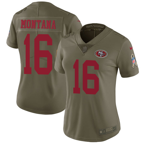 49ers #16 Joe Montana Olive Women’s Stitched NFL 2017 Salute To Service Jersey