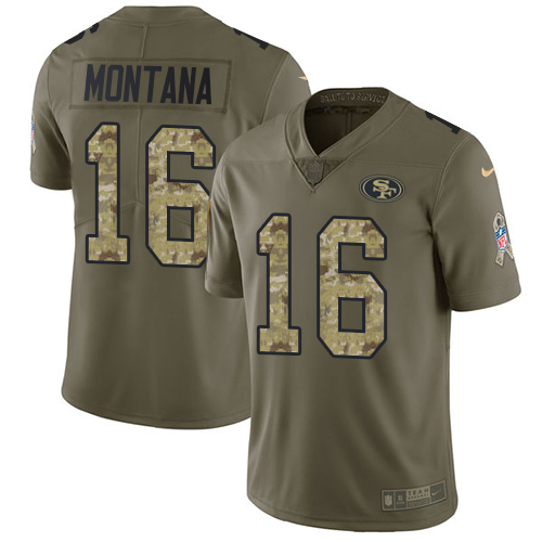 49ers #16 Joe Montana Olive/Camo Youth Stitched NFL 2017 Salute To Service Jersey