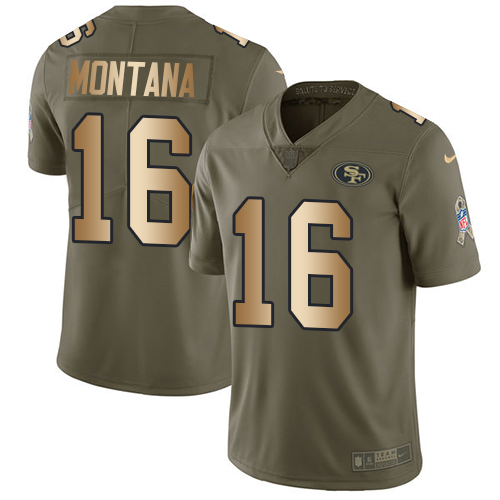 49ers #16 Joe Montana Olive/Gold Youth Stitched NFL 2017 Salute To Service Jersey