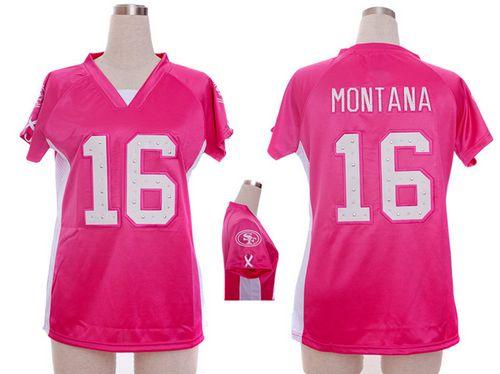 49ers #16 Joe Montana Pink Draft Him Name & Number Top Women’s Stitched NFL Elite Jersey