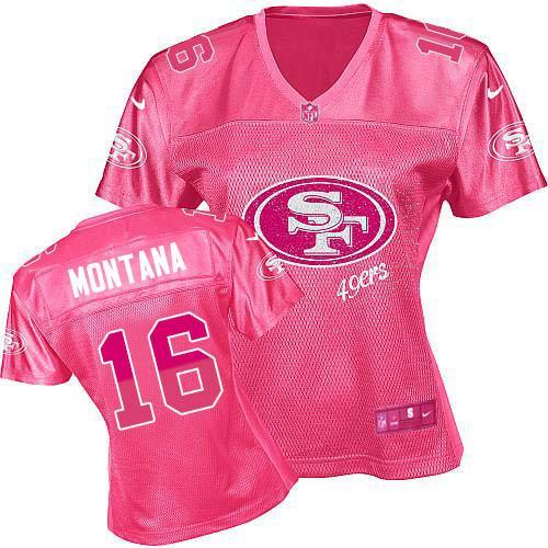 49ers #16 Joe Montana Pink Women’s Fem Fan NFL Game Jersey