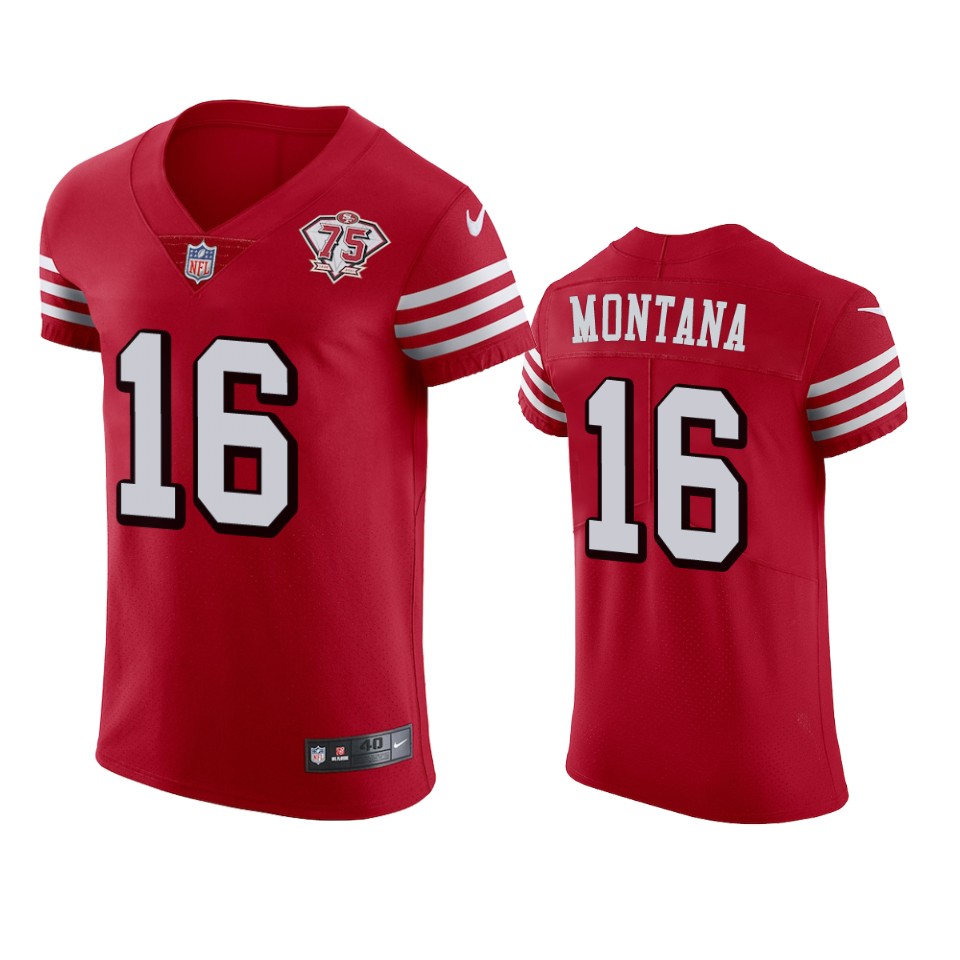 49ers #16 Joe Montana Red Rush Men’s 75th Anniversary Stitched NFL Vapor Untouchable Elite Jersey