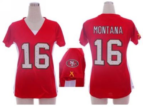 49ers #16 Joe Montana Red Team Color Draft Him Name & Number Top Women’s Stitched NFL Elite Jersey