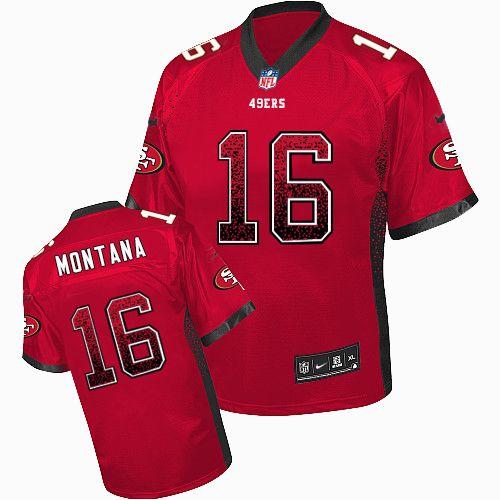 49ers #16 Joe Montana Red Team Color Men’s Stitched NFL Elite Drift Fashion Jersey