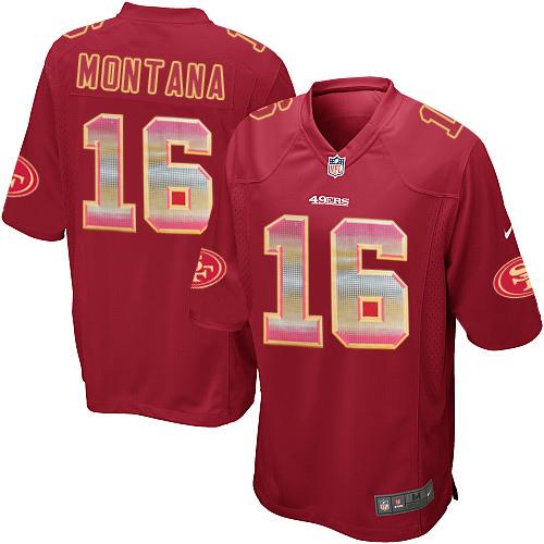 49ers #16 Joe Montana Red Team Color Men’s Stitched NFL Strobe Jersey