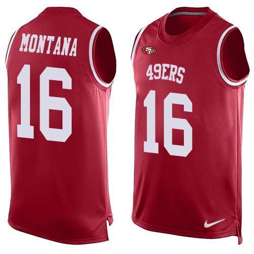 49ers #16 Joe Montana Red Team Color Men’s Stitched NFL Tank Top Jersey