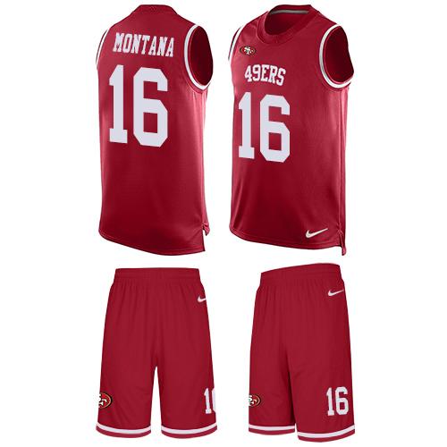 49ers #16 Joe Montana Red Team Color Men’s Stitched NFL Tank Top Suit Jersey