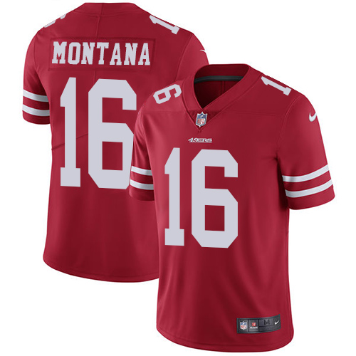 49ers #16 Joe Montana Red Team Color Men’s Stitched NFL Vapor Untouchable Jersey
