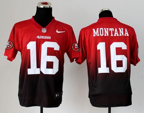 49ers #16 Joe Montana Red/Black Men’s Stitched NFL Elite Fadeaway Fashion Jersey