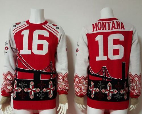 49ers #16 Joe Montana Red/White Men’s Ugly Sweater