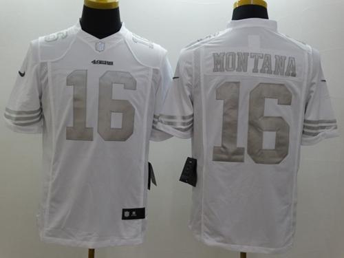 49ers #16 Joe Montana White Men’s Stitched NFL Platinum Jersey