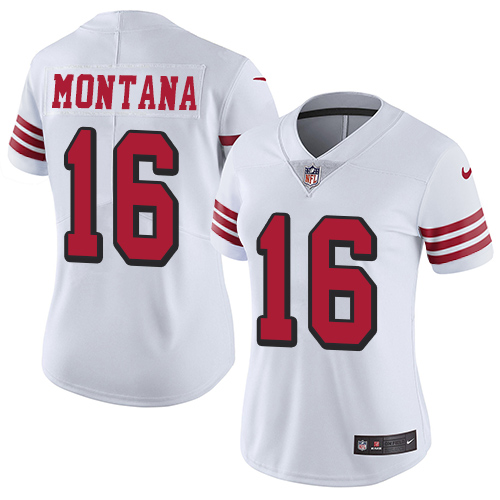 49ers #16 Joe Montana White Rush Women’s Stitched NFL Vapor Untouchable Jersey