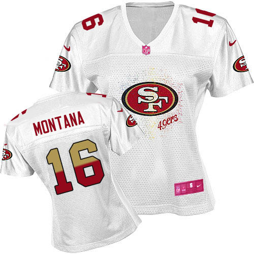 49ers #16 Joe Montana White Women’s Fem Fan NFL Game Jersey