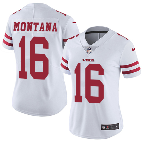 49ers #16 Joe Montana White Women’s Stitched NFL Vapor Untouchable Jersey