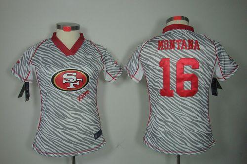 49ers #16 Joe Montana Zebra Women’s Stitched NFL Elite Jersey