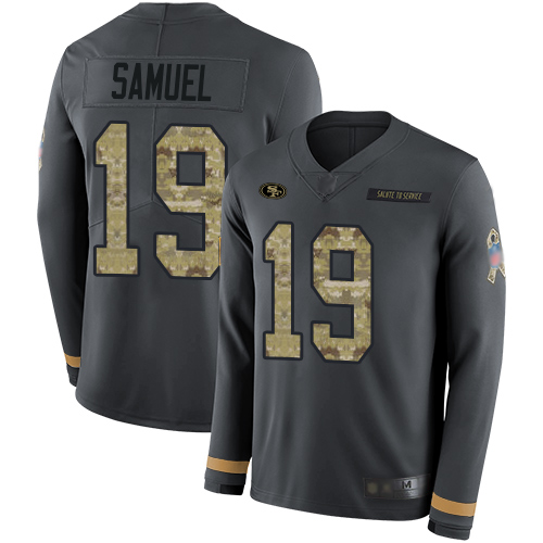 49ers #19 Deebo Samuel Anthracite Salute To Service Men’s Stitched NFL Therma Long Sleeve Jersey