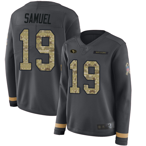 49ers #19 Deebo Samuel Anthracite Salute To Service Women’s Stitched NFL Therma Long Sleeve Jersey