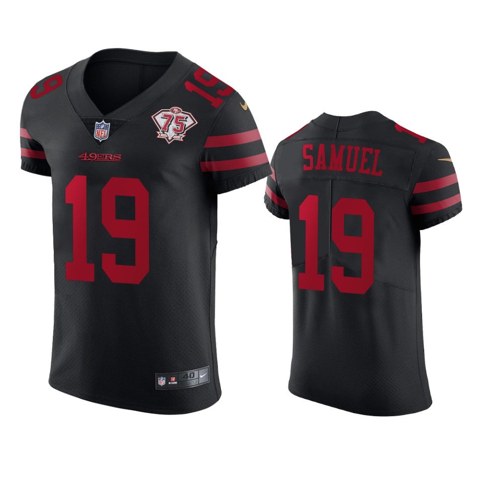 49ers #19 Deebo Samuel Black Alternate Men’s 75th Anniversary Stitched NFL Vapor Untouchable Elite Jersey