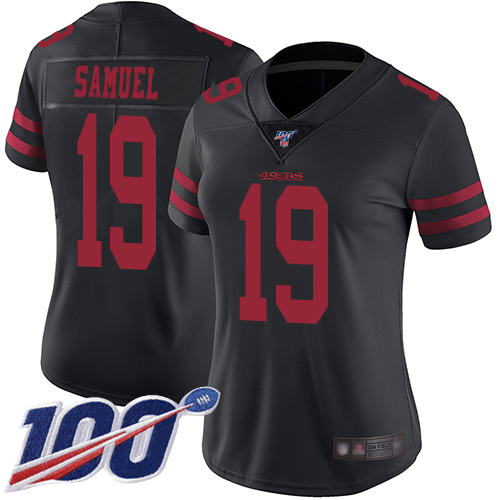 49ers #19 Deebo Samuel Black Alternate Women’s Stitched NFL 100th Season Vapor Jersey