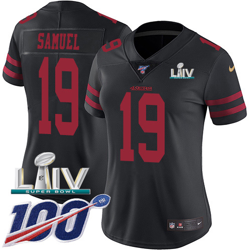 49ers #19 Deebo Samuel Black Super Bowl LIV 2020 Alternate Women’s Stitched NFL 100th Season Vapor Jersey