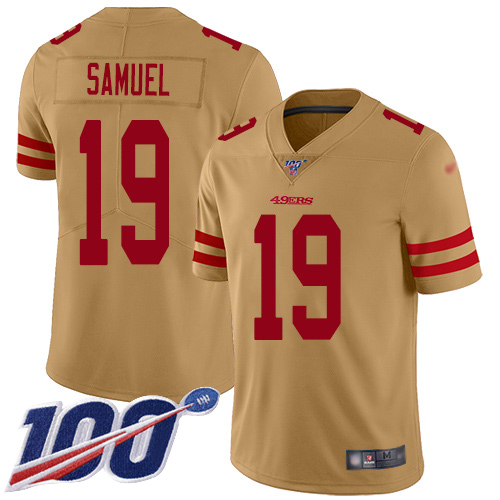 49ers #19 Deebo Samuel Gold Men’s Stitched NFL Inverted Legend 100th Season Jersey
