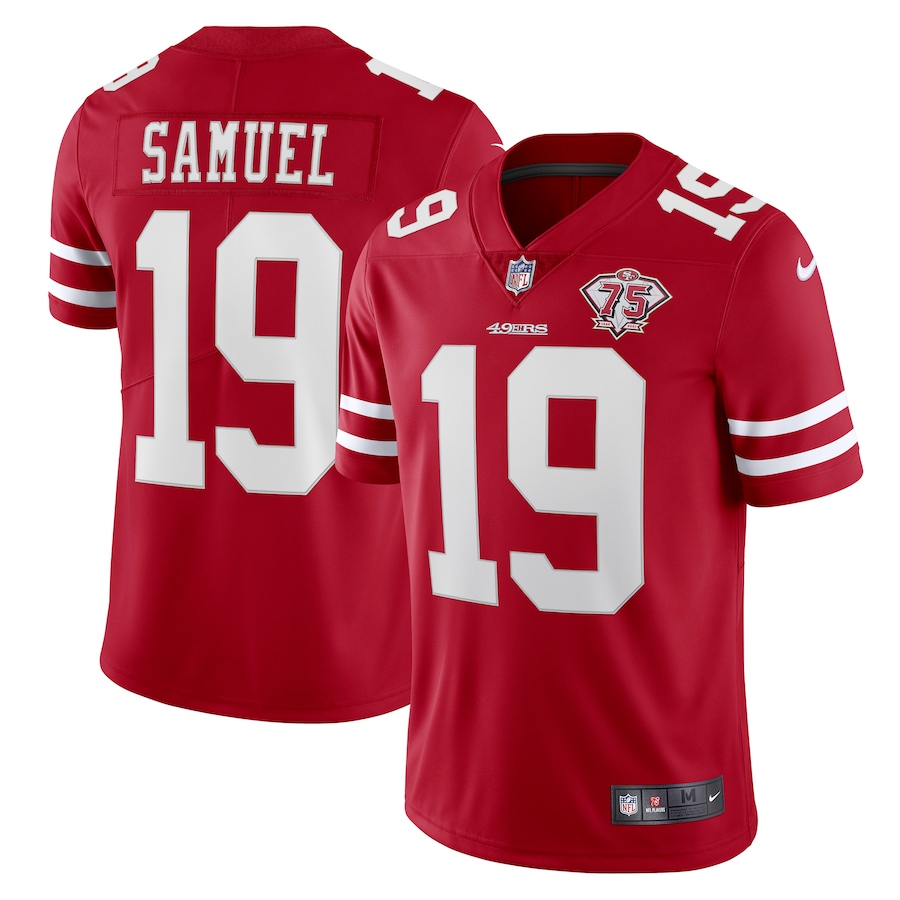 49ers #19 Deebo Samuel Red Men’s 75th Anniversary Stitched NFL Vapor Untouchable Jersey