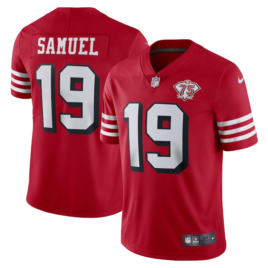 49ers #19 Deebo Samuel Red Rush Men’s 75th Anniversary Stitched NFL Vapor Untouchable Jersey
