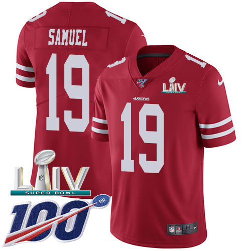 49ers #19 Deebo Samuel Red Super Bowl LIV 2020 Team Color Men’s Stitched NFL 100th Season Vapor Jersey