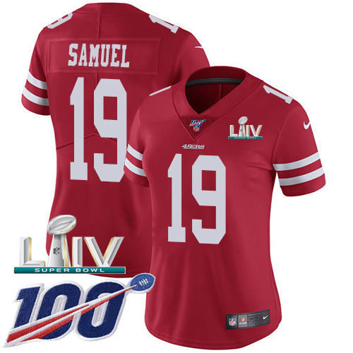 49ers #19 Deebo Samuel Red Super Bowl LIV 2020 Team Color Women’s Stitched NFL 100th Season Vapor Jersey