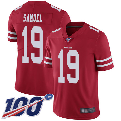 49ers #19 Deebo Samuel Red Team Color Men’s Stitched NFL 100th Season Vapor Jersey