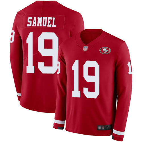 49ers #19 Deebo Samuel Red Team Color Men’s Stitched NFL Therma Long Sleeve Jersey
