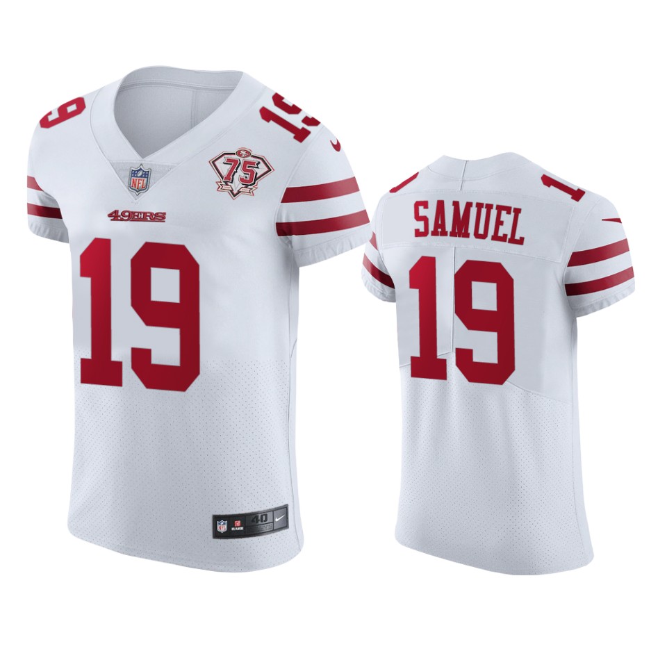 49ers #19 Deebo Samuel White Men’s 75th Anniversary Stitched NFL Vapor Untouchable Elite Jersey