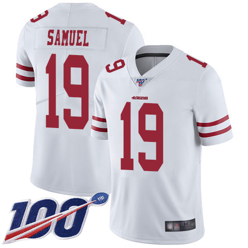 49ers #19 Deebo Samuel White Men’s Stitched NFL 100th Season Vapor Jersey