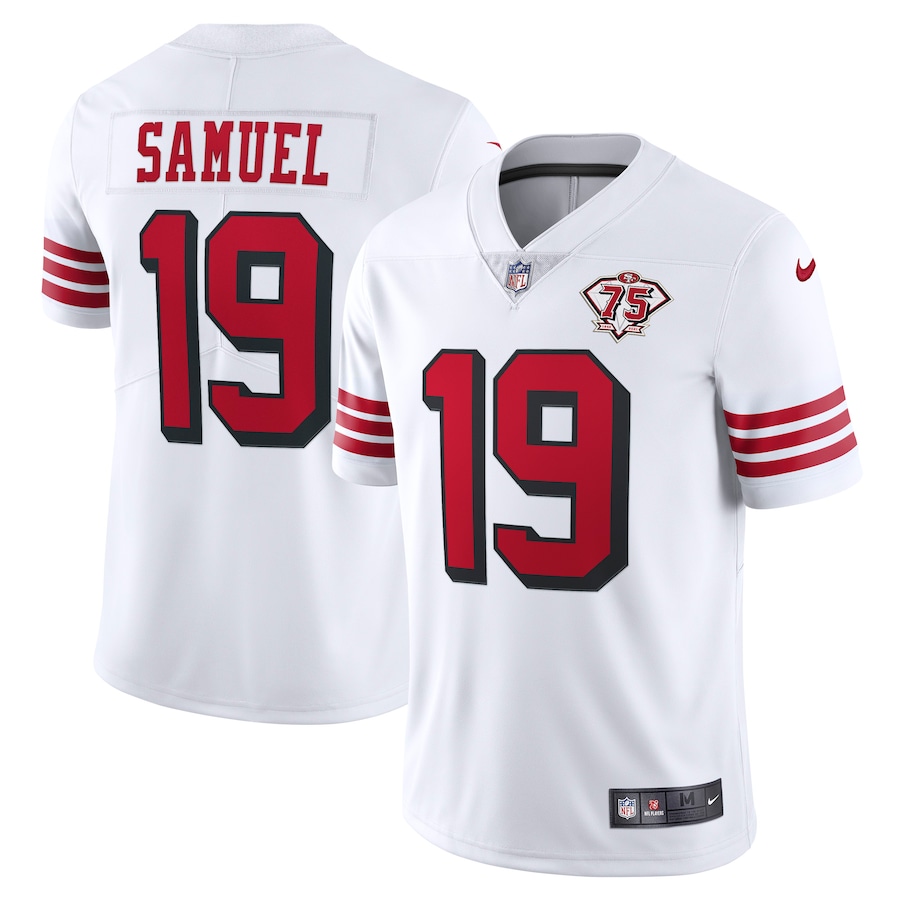 49ers #19 Deebo Samuel White Rush Men’s 75th Anniversary Stitched NFL Vapor Untouchable Jersey